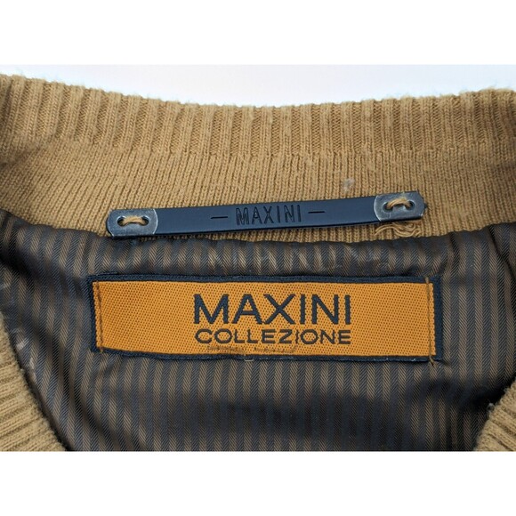 Maxini Collezione Mens Sweater Patchwork Leather Brown Tan Men's Size XXL 1980s - Picture 9 of 15